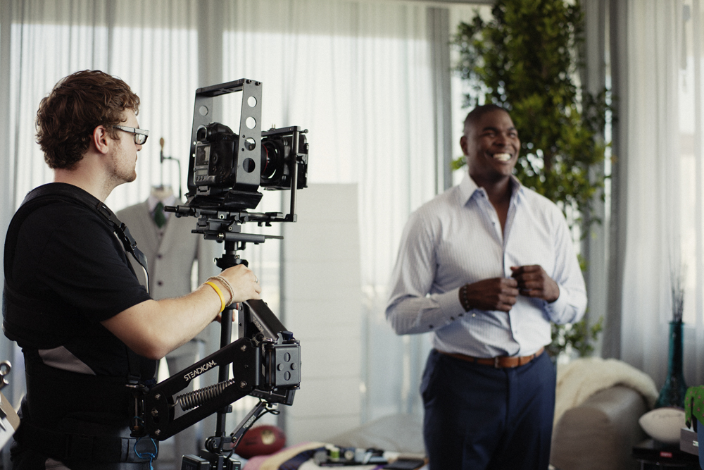 Casey uses a Steadicam (and our Mattebox + Cage) to capture Keyshawn suiting up Casey uses a Steadicam (and our Mattebox + Cage) to capture Keyshawn suiting up
