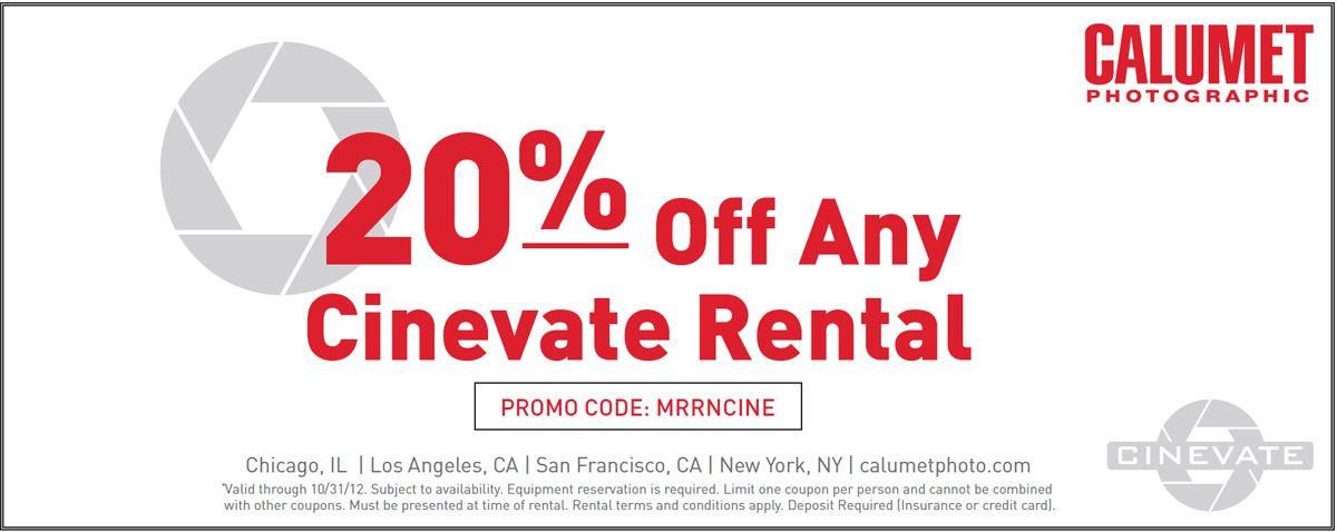 Calumet Coupon - 20% Off Any Cinevate Rental